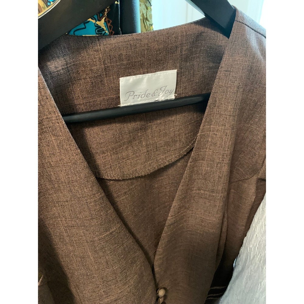 Vintage Tailored Brown Collarless Blazer Jacket Draped Waist Detail Women L - Picture 5 of 5